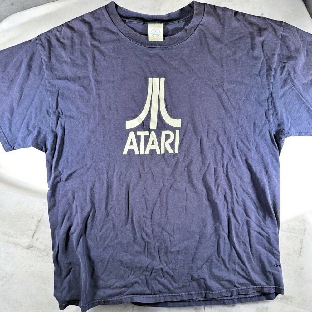 Vintage 90s Atari Logo T Shirt XL Faded Distressed Pro Weight Retro Gaming